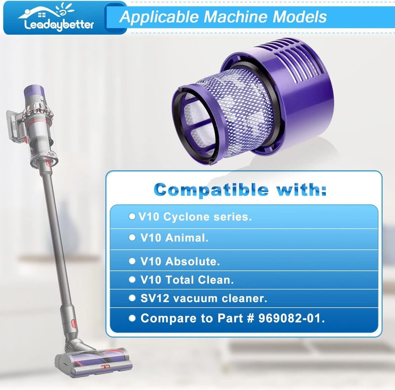 Leadaybetter Filter Replacements for Dyson V10 Animal Cyclone Series Absolute Total Clean SV12 Cordless Stick Vacuum Cleaner, Compare to Part # 969082-01 (3 Pack HEPA Filters) - Image 2