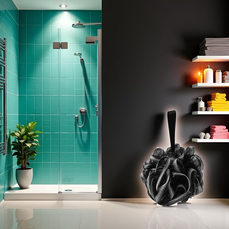 Labriciyon 1Pc Black Body Scrubber Comfortable Friendly to Skin Premium Colorful Loofah Sponge Shower Mesh Bath SpongeBathing AccessoriesSuitable for HomeDormBathroomRestroom Bath Sponges Bathing Accessorie - Image 4