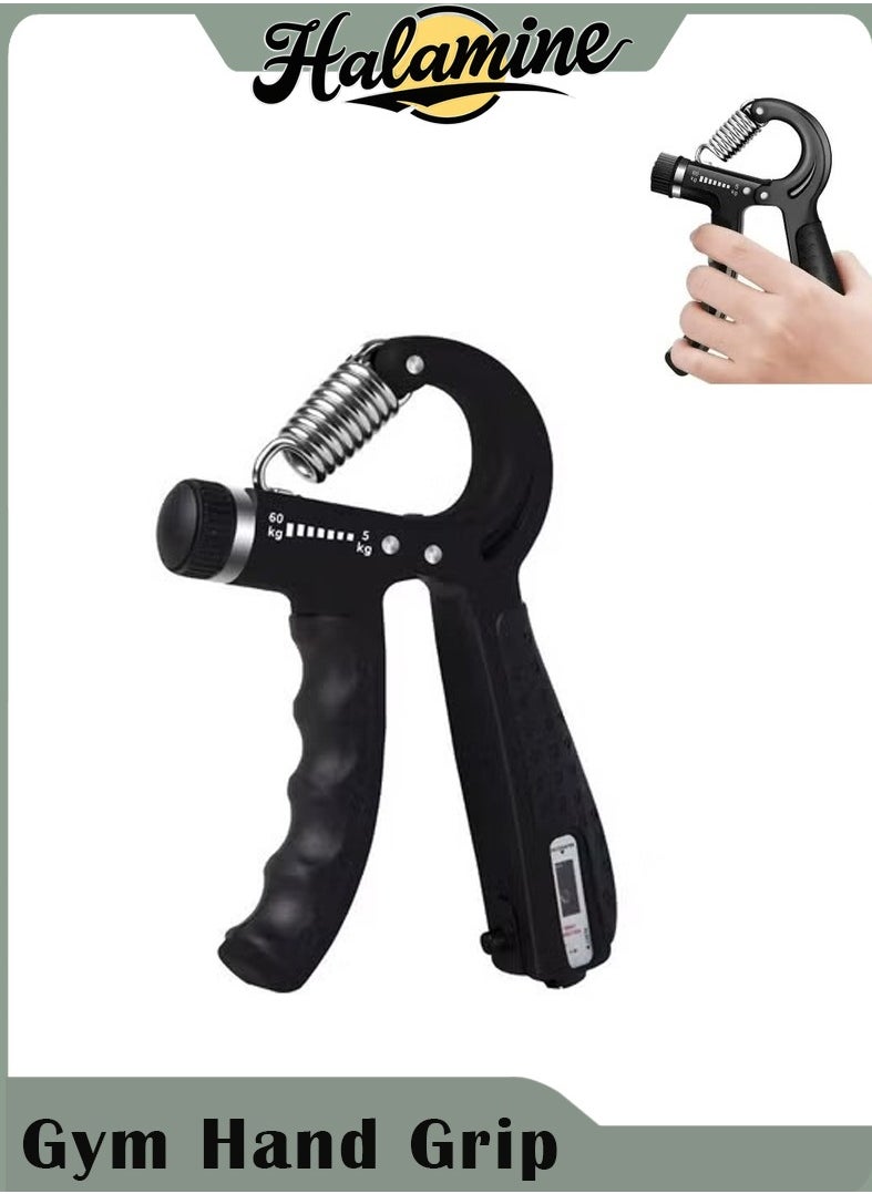 Halamine - Gym Hand Grip, Adjustable Resistance 5-60KG, Hand Grip Trainer, Hand Grip Strengthener with Counter, Stainless Steel Spring, for Muscle Building and Injury Recovery in Athletes, Forearm Exerciser, Black - Image 1