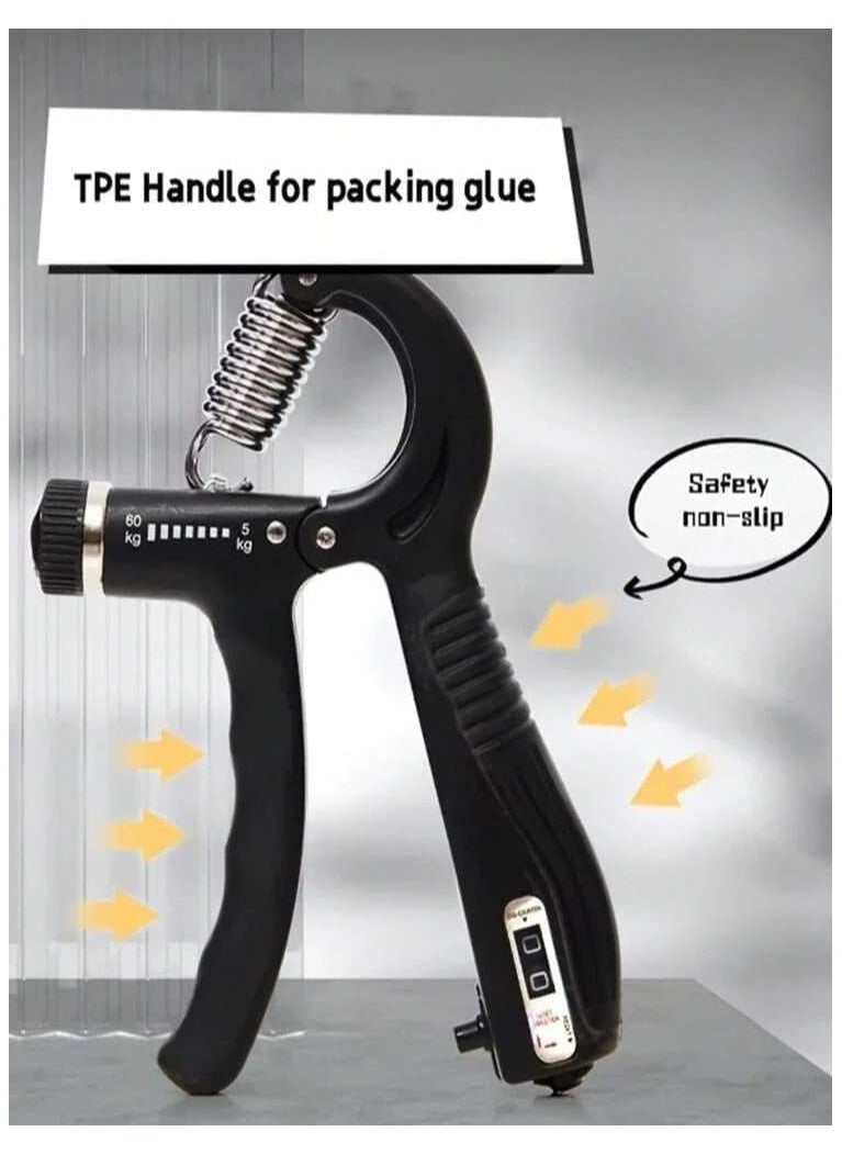 Halamine - Gym Hand Grip, Adjustable Resistance 5-60KG, Hand Grip Trainer, Hand Grip Strengthener with Counter, Stainless Steel Spring, for Muscle Building and Injury Recovery in Athletes, Forearm Exerciser, Black - Image 1