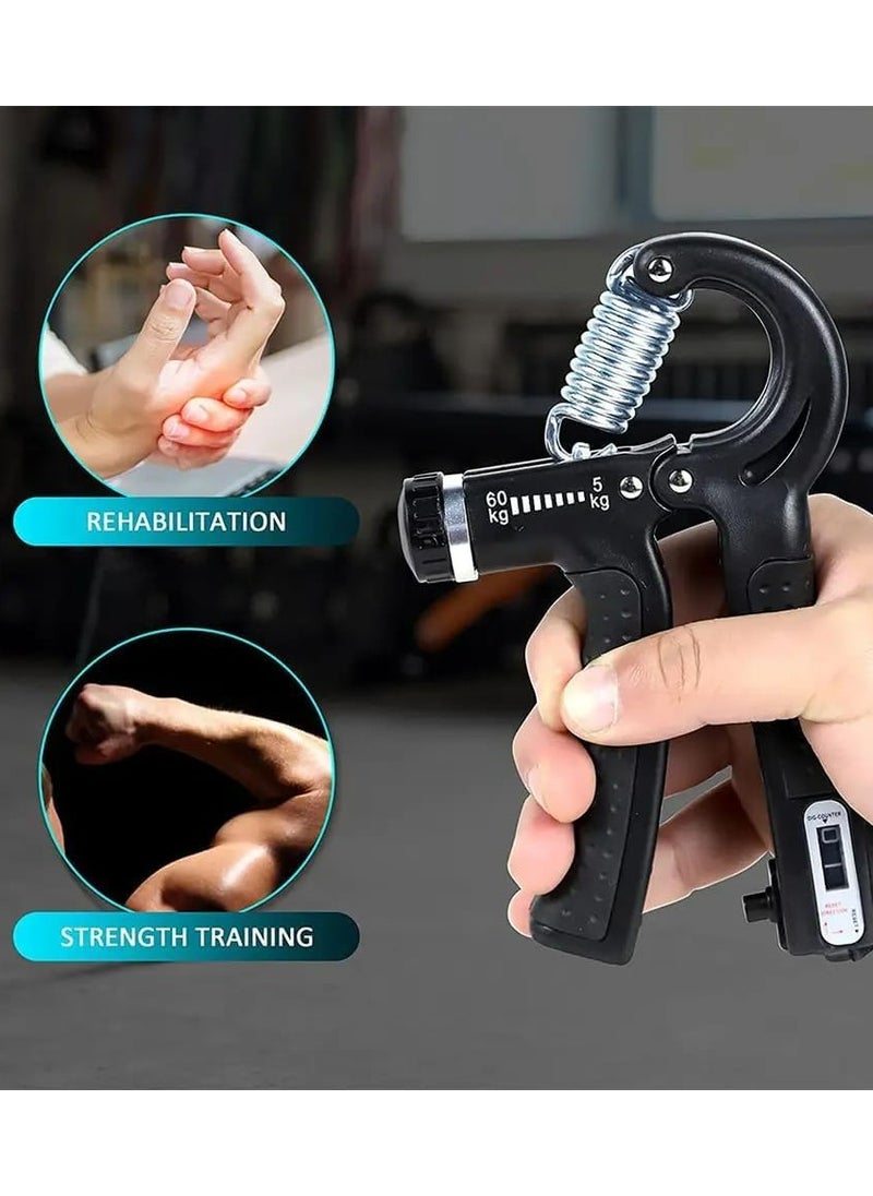 Halamine - Gym Hand Grip, Adjustable Resistance 5-60KG, Hand Grip Trainer, Hand Grip Strengthener with Counter, Stainless Steel Spring, for Muscle Building and Injury Recovery in Athletes, Forearm Exerciser, Black - Image 1