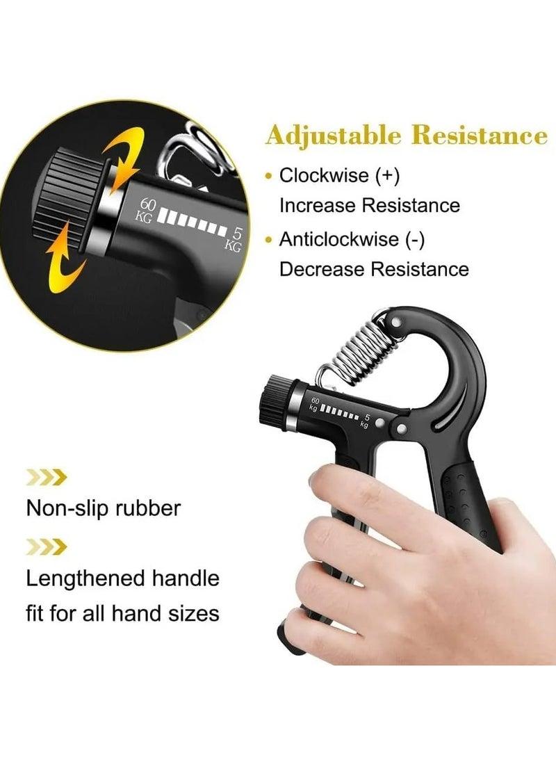 Halamine - Gym Hand Grip, Adjustable Resistance 5-60KG, Hand Grip Trainer, Hand Grip Strengthener with Counter, Stainless Steel Spring, for Muscle Building and Injury Recovery in Athletes, Forearm Exerciser, Black - Image 1