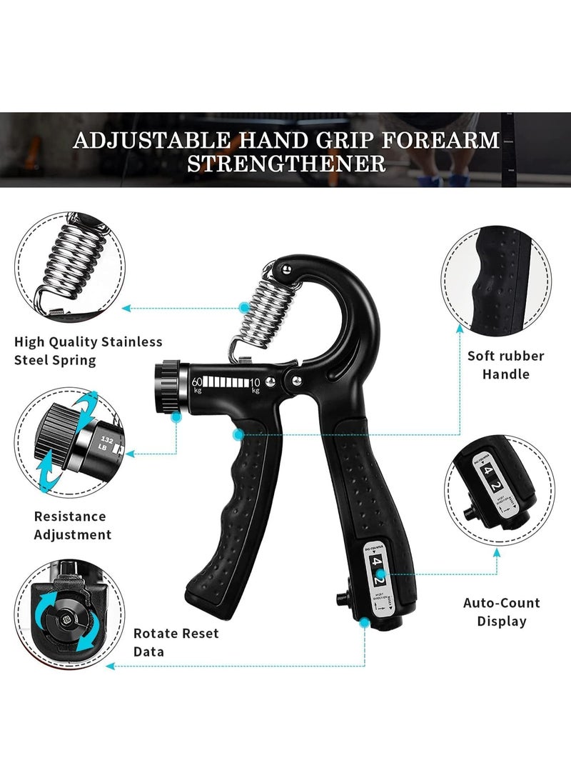 Halamine - Gym Hand Grip, Adjustable Resistance 5-60KG, Hand Grip Trainer, Hand Grip Strengthener with Counter, Stainless Steel Spring, for Muscle Building and Injury Recovery in Athletes, Forearm Exerciser, Black - Image 1