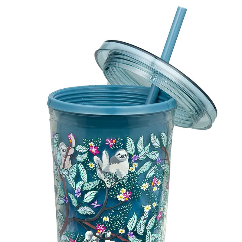 Vera Bradley Vera Bradley Travel Tumbler with Lid and Straw  24 Ounce Insulated Cup  Plastic Double Wall Tumbler  Hanging Around (Sloths)  - Image 2