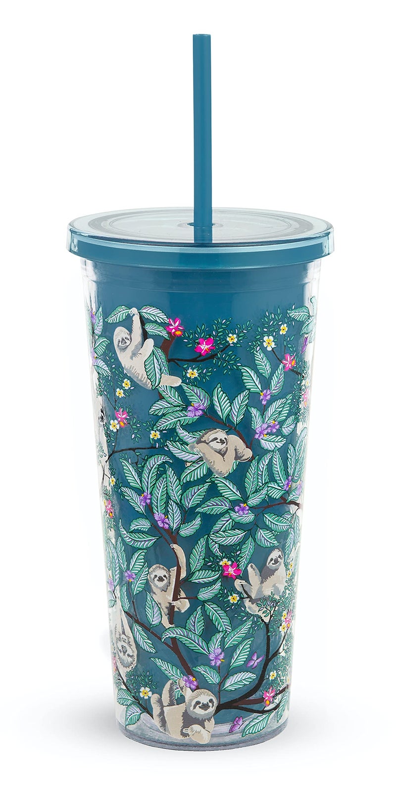 Vera Bradley Vera Bradley Travel Tumbler with Lid and Straw  24 Ounce Insulated Cup  Plastic Double Wall Tumbler  Hanging Around (Sloths)  - Image 1