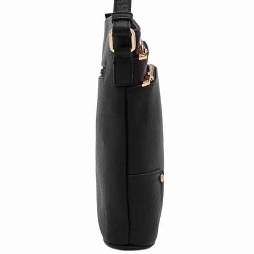 ALYSSA Triple Zip Pocket Large Crossbody Bag (Black) - Image 3