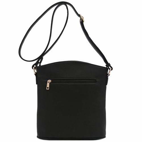 ALYSSA Triple Zip Pocket Large Crossbody Bag (Black) - Image 5