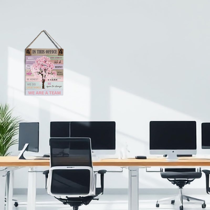 GUDIAO Let Them Office Quote Pink Tree Signs Wall Decor Desk Accessories Rustic in This Office Make a Difference Wooden Hanging Sign Decoration for Home Office Door 8 x 10 - Image 4