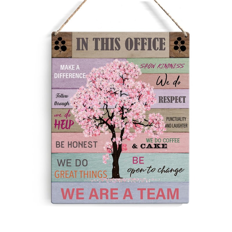GUDIAO Let Them Office Quote Pink Tree Signs Wall Decor Desk Accessories Rustic in This Office Make a Difference Wooden Hanging Sign Decoration for Home Office Door 8 x 10 - Image 1