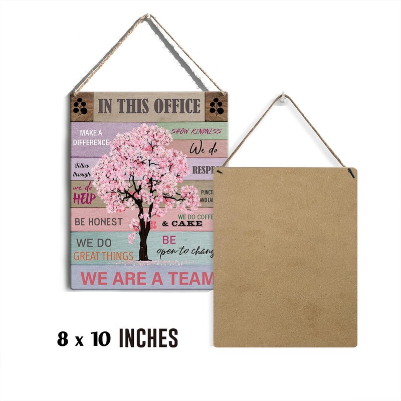 GUDIAO Let Them Office Quote Pink Tree Signs Wall Decor Desk Accessories Rustic in This Office Make a Difference Wooden Hanging Sign Decoration for Home Office Door 8 x 10 - Image 2
