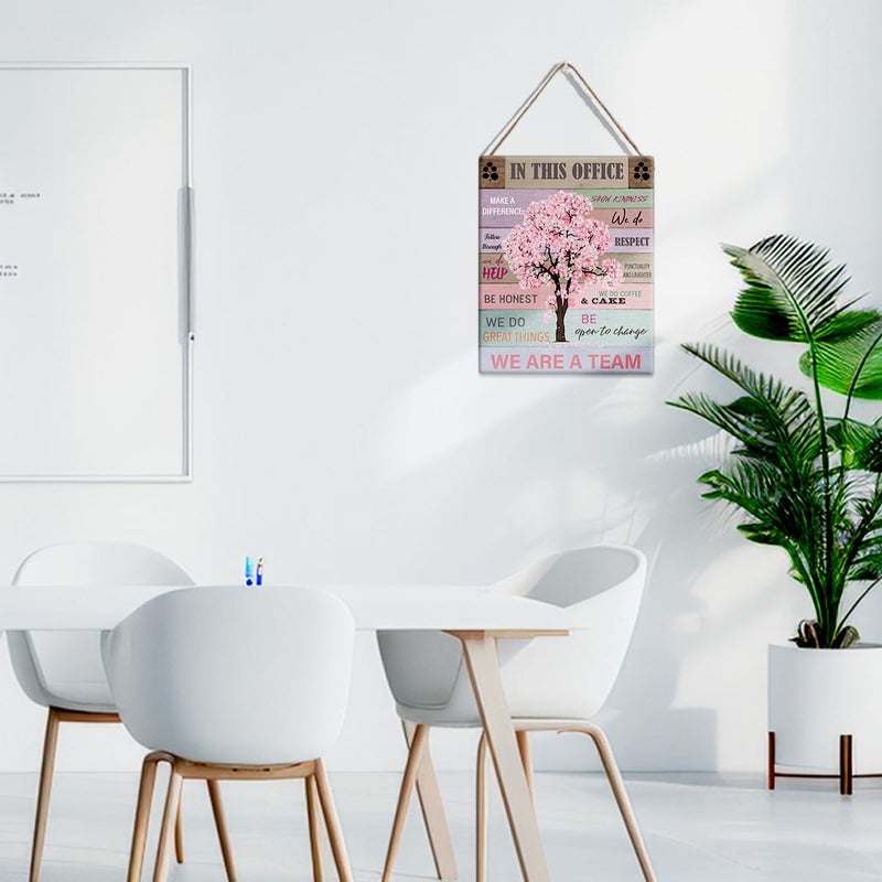 GUDIAO Let Them Office Quote Pink Tree Signs Wall Decor Desk Accessories Rustic in This Office Make a Difference Wooden Hanging Sign Decoration for Home Office Door 8 x 10 - Image 3