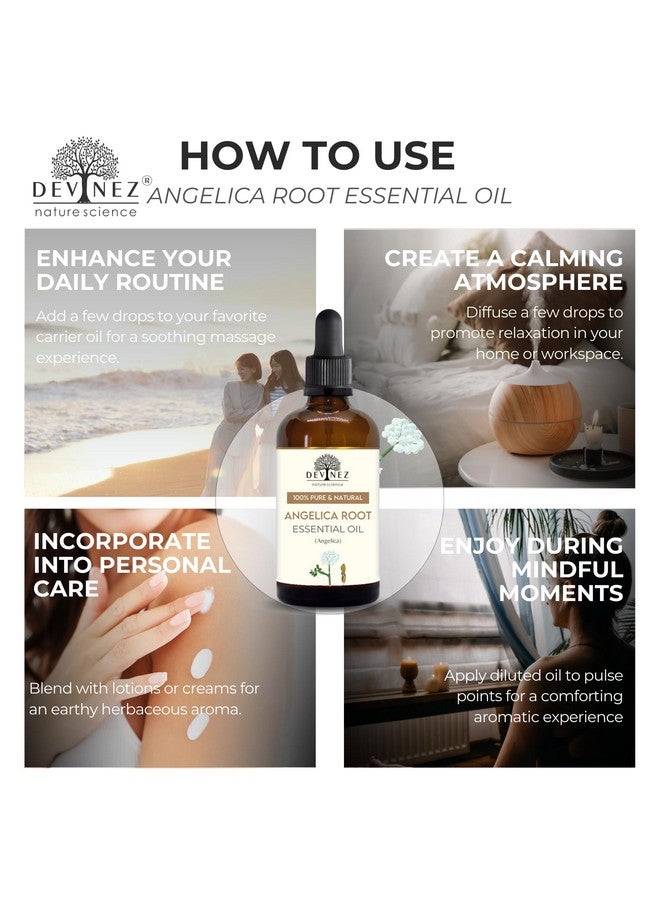 Devinez Premium Angelica Root Essential Oil - (50ml), Undiluted, in Amber Glass Bottle, for Skin Care, Acne, & Aromatherapy, coughs, cold, congestions - Image 4