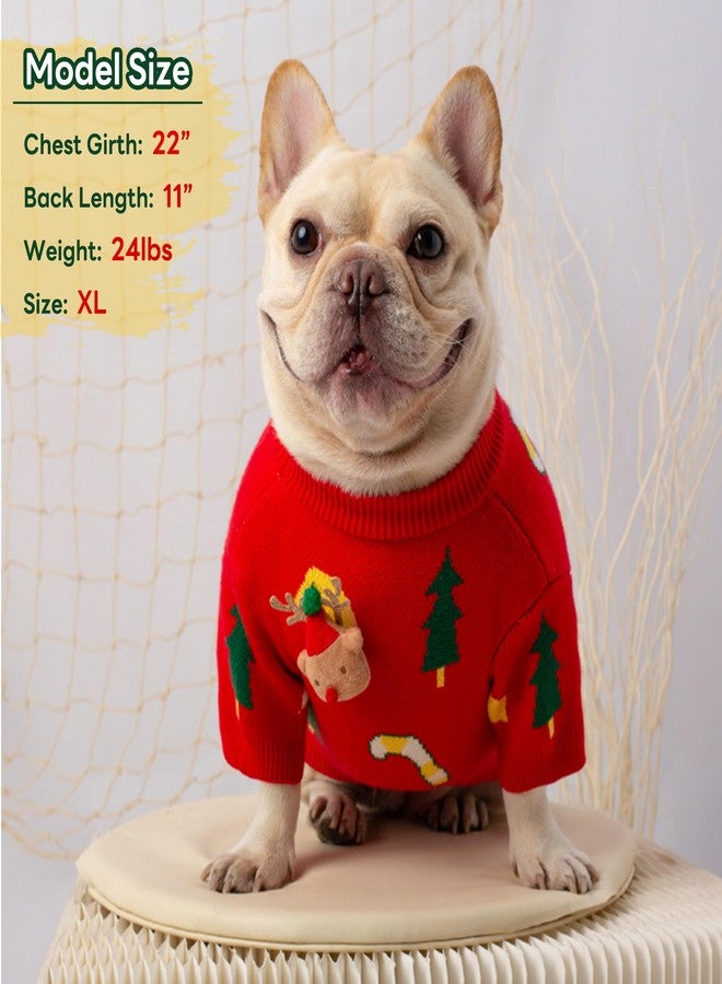 بوماي بوريتي كنزة عيد الميلاد للكلاب الفرنسية من بوميبوريتي، كنزة صوفية للكلاب مع وشاح، طقم عيد ميلاد ناعم للكلاب الفرنسية، كنزات محبوكة للكلاب للطقس البارد، أحمر، مقاس متوسط - Image 4