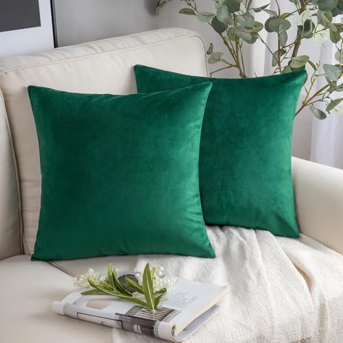 Phantoscope Pack of 2 Christmas Velvet Decorative Throw Decorative Pillow Cover Soft Solid Square Cushion Case for Couch Christmas Green 18 x 18 inches 45 x 45 cm - Image 1