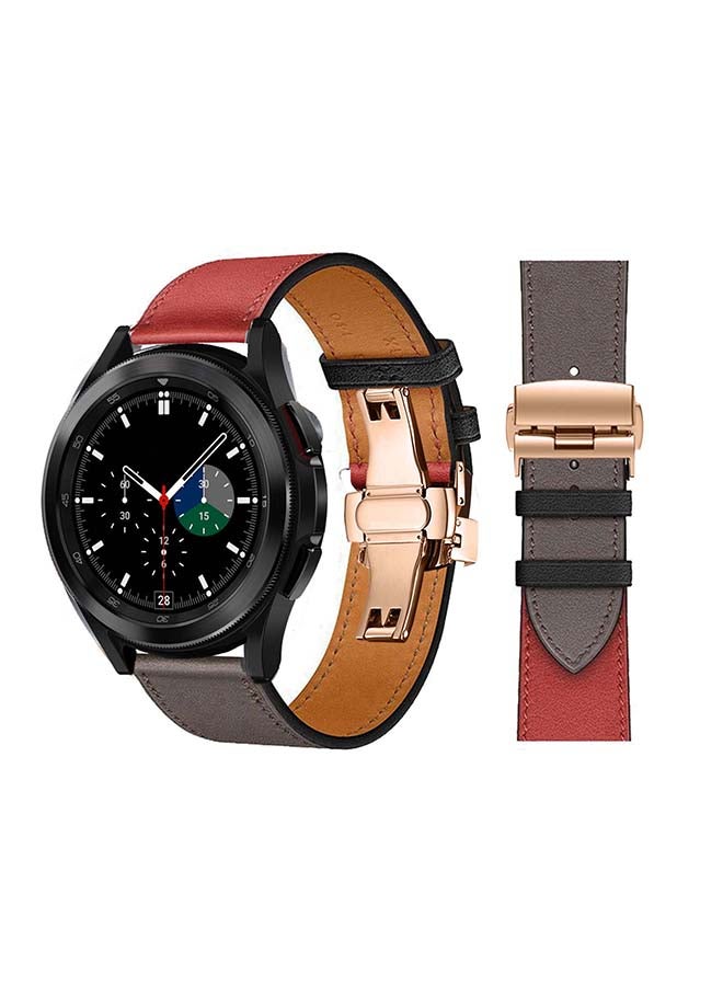 Perfii Genuine Leather Replacement Band with Golden Buckle for Samsung Galaxy Watch4 42/46mm Red/Grey - Image 1