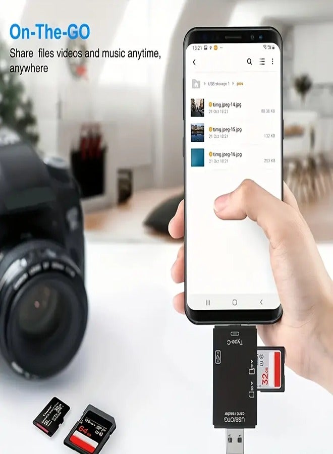6 in 1 OTG Multifuntional Card Reader Memory Reader, Camera Viewer, Micro SD/TF External Card Reader USB 3.0 SD Card Reader USB C to Micro USB/USB A Convertor Charging/Data Transportation (Black) - Image 2