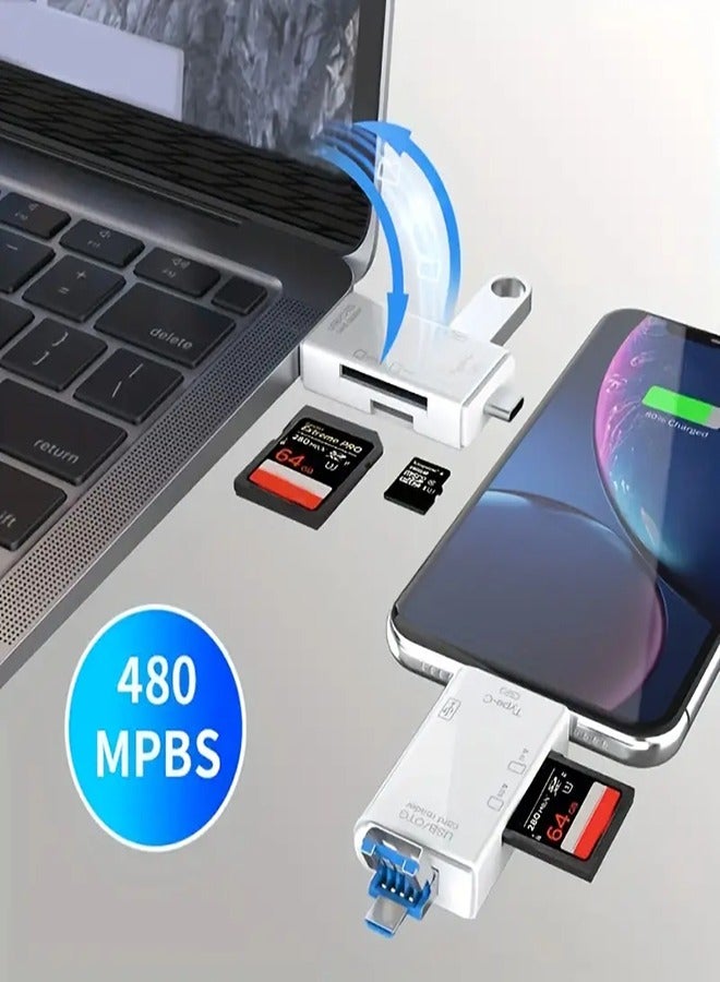 6 in 1 OTG Multifuntional Card Reader Memory Reader, Camera Viewer, Micro SD/TF External Card Reader USB 3.0 SD Card Reader USB C to Micro USB/USB A Convertor Charging/Data Transportation (Black) - Image 3