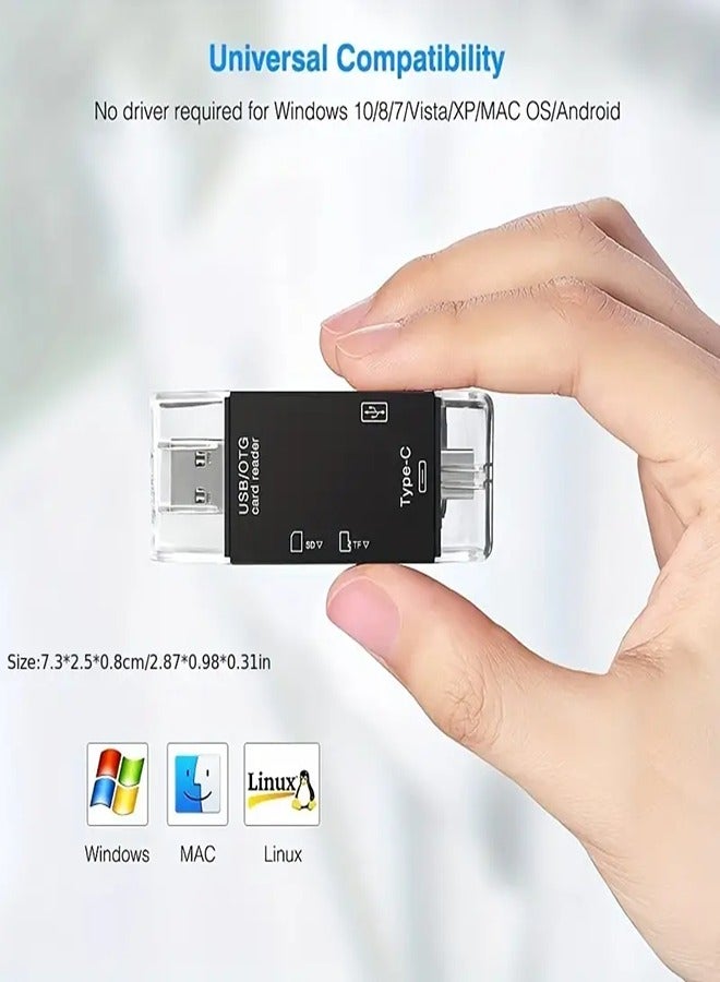 6 in 1 OTG Multifuntional Card Reader Memory Reader, Camera Viewer, Micro SD/TF External Card Reader USB 3.0 SD Card Reader USB C to Micro USB/USB A Convertor Charging/Data Transportation (Black) - Image 5