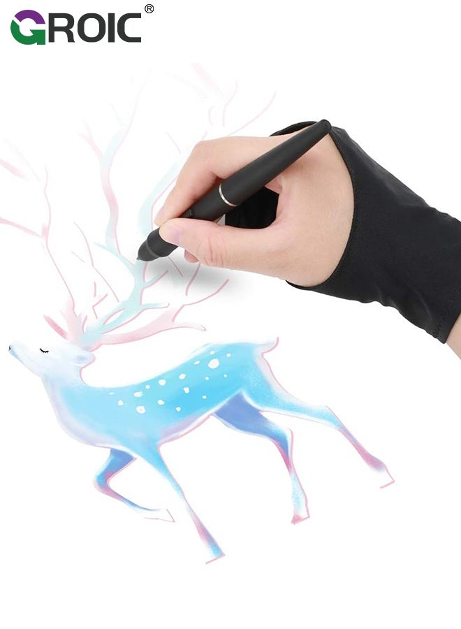 GROIC Drawing Glove 2-Fingers Artist Glove for Drawing Tablet Digital Art Glove for Right Handed and Left Handed Free Size Drawing Tablet Glove - Image 2