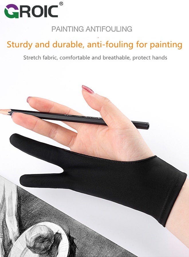 GROIC Drawing Glove 2-Fingers Artist Glove for Drawing Tablet Digital Art Glove for Right Handed and Left Handed Free Size Drawing Tablet Glove - Image 3