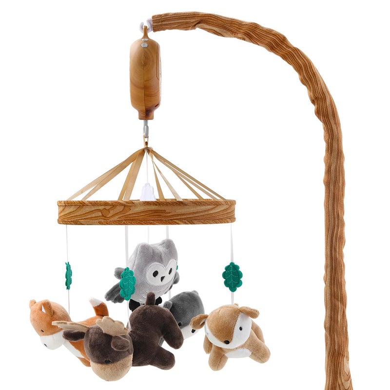 The Peanutshell Crib Mobile for Boys or Girls Woodgrain Musical Baby Crib Mobile with 12 Lullabies Whimsical Woodland Baby Whimsical Woodland Nursery Decor