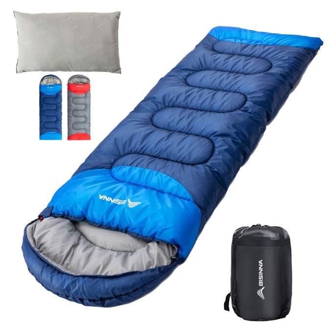 SLEEPING BAG WITH PILLOW 4 SEASON BACKPACKING SLEEPING BAG LIGHTWEIGHT WATERPROOF WARM AND WASHABLE FOR ADULTS KIDS WOMEN MENS OUTDOORS CAMPING HIKING MOUNTAINEERINGRIGHT ZIPPER