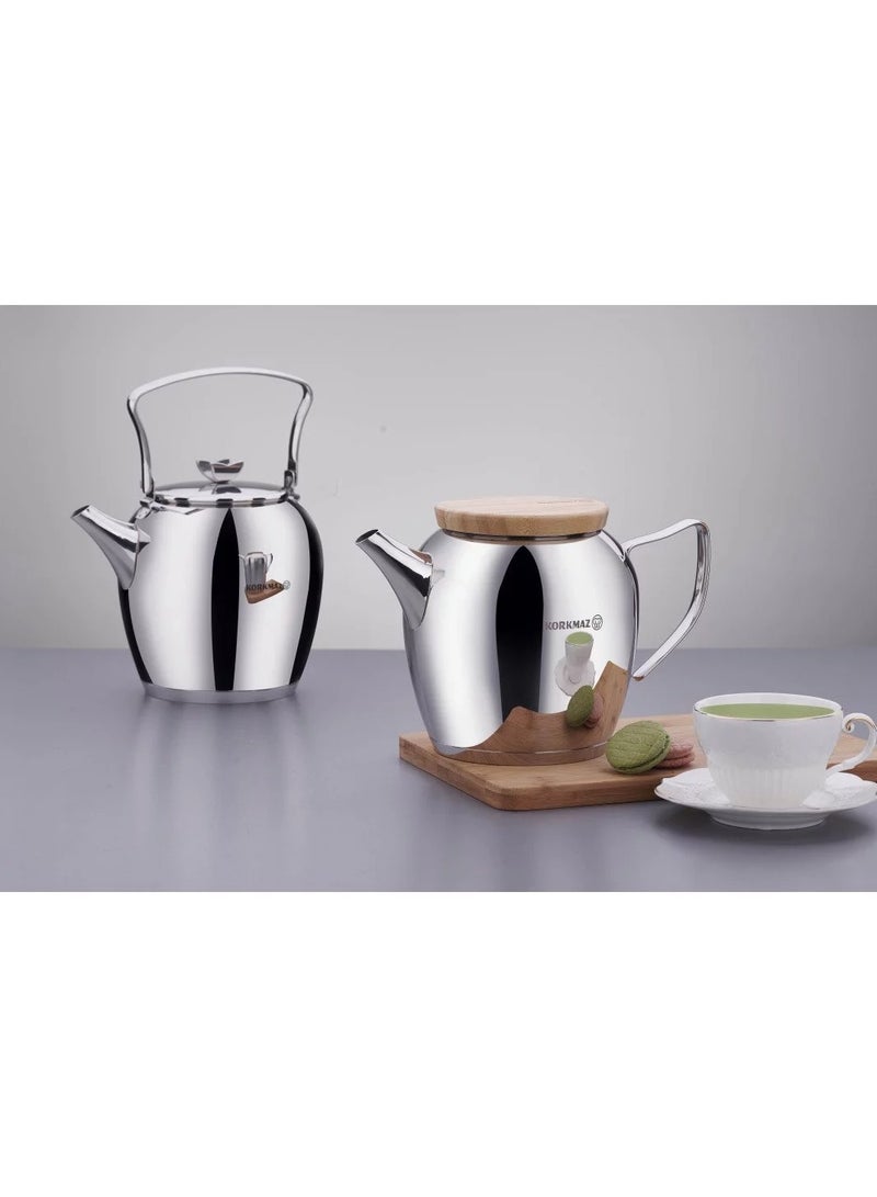 Korkmaz Korkmaz Montana Steel Teapot with Wooden Lid - Image 2