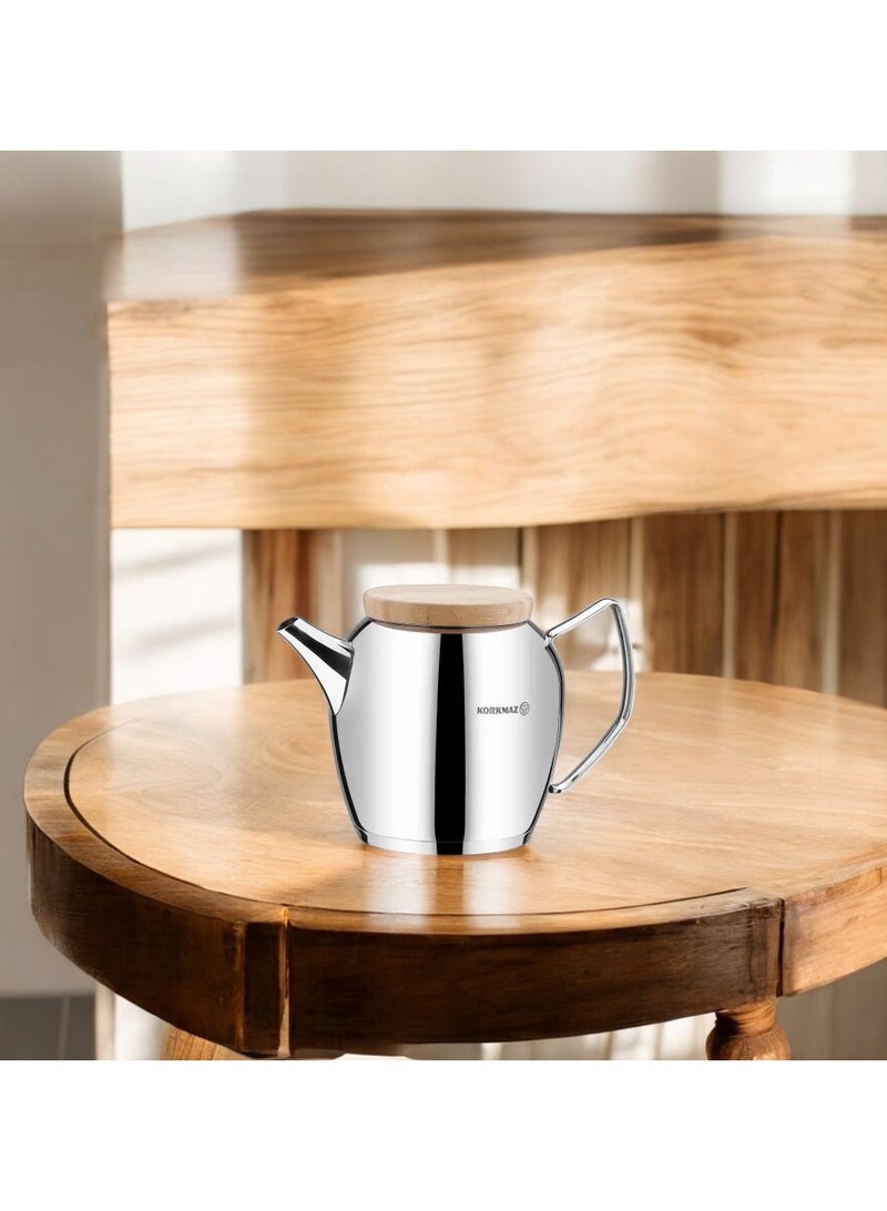 Korkmaz Korkmaz Montana Steel Teapot with Wooden Lid - Image 4