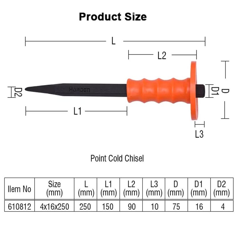 Harden 250mm Point Head Concrete Mason Cold Chisel OnePiece Forged and Heat Treated 610812 - Image 2