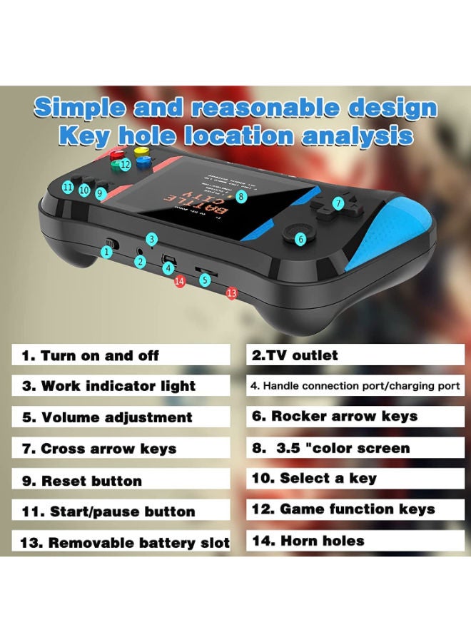 SUP Handheld Game Console for Kids Adults 3.5'' LCD Screen Retro Handheld Video Game Console Preloaded 500 Classic Retro Video Games with Rechargeable Battery - Image 3