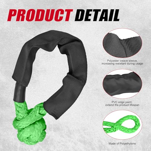 ZAMLIE 2 Pack Green Soft Shackle 57,000 LBS Breaking Strength 1/2 inch X 22 inch with Protective Sleeve for Off-Road Sailing Trucks 4x4 UTV Synthetic Road Recovery Rope Soft Shackle for Recovery - Image 3