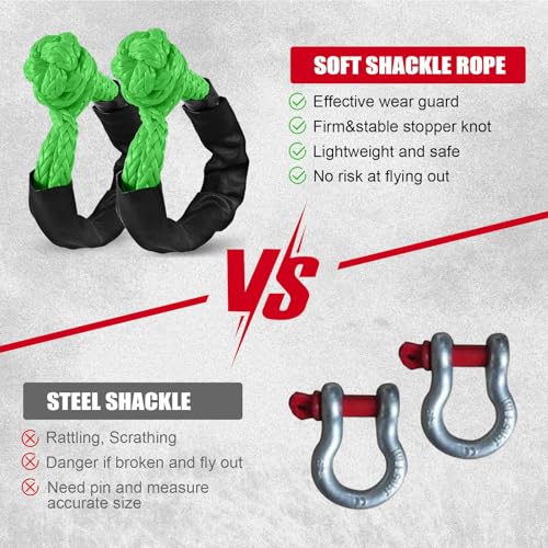 ZAMLIE 2 Pack Green Soft Shackle 57,000 LBS Breaking Strength 1/2 inch X 22 inch with Protective Sleeve for Off-Road Sailing Trucks 4x4 UTV Synthetic Road Recovery Rope Soft Shackle for Recovery - Image 4