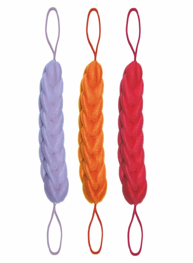 GUBB Back Scrubber For Bathing Exfoliating bath sponge shower pouf loofah back scrubber mesh strap skin washer with rope handles (Pack of 3) - Image 1
