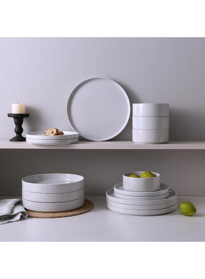 Famiware Nebula 12 Piece Dinnerware Set, Set for 4, Scratch Resistant, Microwave & Dishwasher Safe, Light Grey  - Image 5