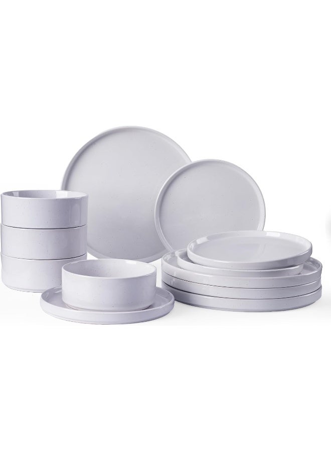 Famiware Nebula 12 Piece Dinnerware Set, Set for 4, Scratch Resistant, Microwave & Dishwasher Safe, Light Grey  - Image 1