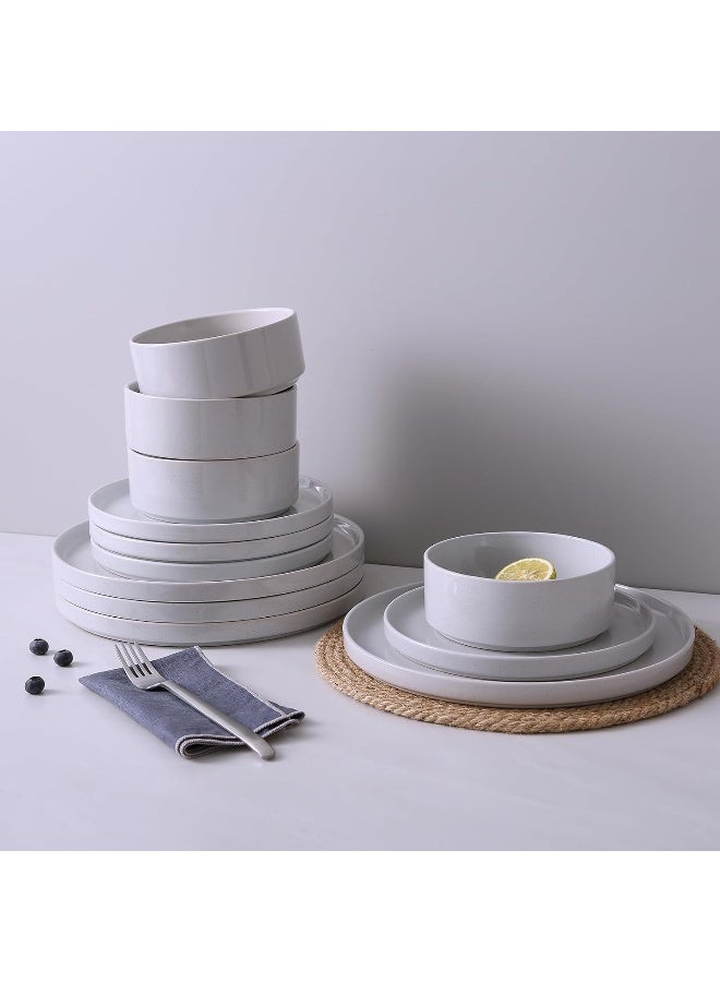Famiware Nebula 12 Piece Dinnerware Set, Set for 4, Scratch Resistant, Microwave & Dishwasher Safe, Light Grey  - Image 4