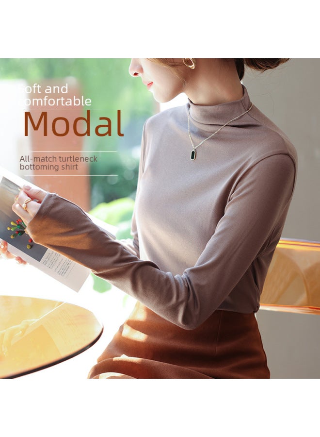 Half-turtleneck Modal Bottoming Shirt Women's Autumn New Arrival Black Stylike Inner Long-sleeved T-shirt Top Slim-fit All-match - Image 2