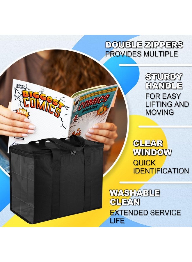 هوماكوفر حقيبة تخزين الكتب الهزلية 600D حافظة كتب هزلية قابلة للطي لـ 160180 حامل صندوق الكتب الهزلية مع مقابض حمل ونافذة شفافة حامل حاوية الكتب الهزلية 15.35 بوصة × 7.5 بوصة × 12.2 بوصة (أسود) - Image 3