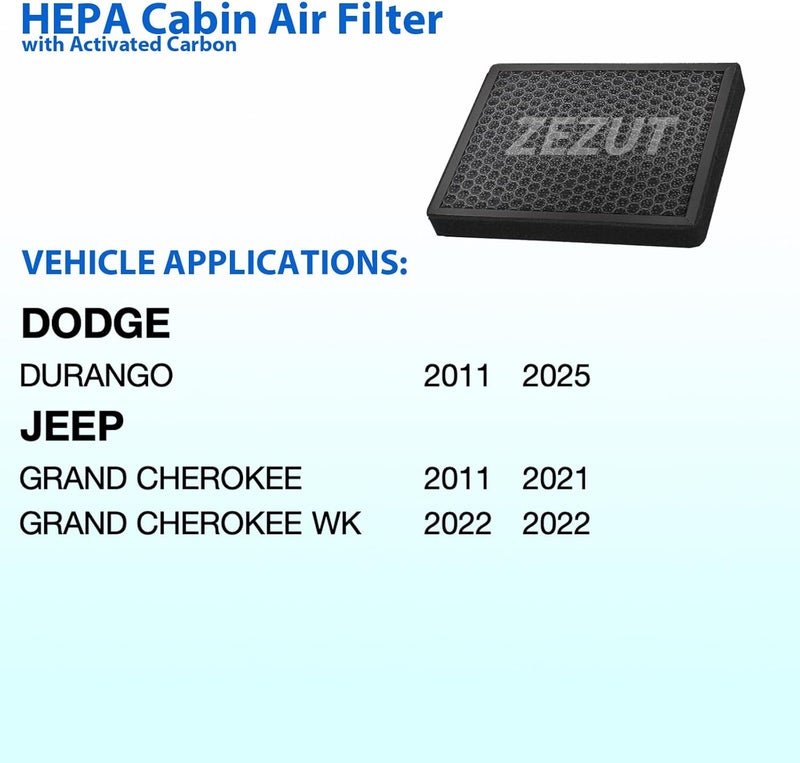 ZEZUT Cabin Air Filter CF11183 for Dodge Durango and Jeep Grand Cherokee - Honeycomb Structure with Activated Carbon - Image 2