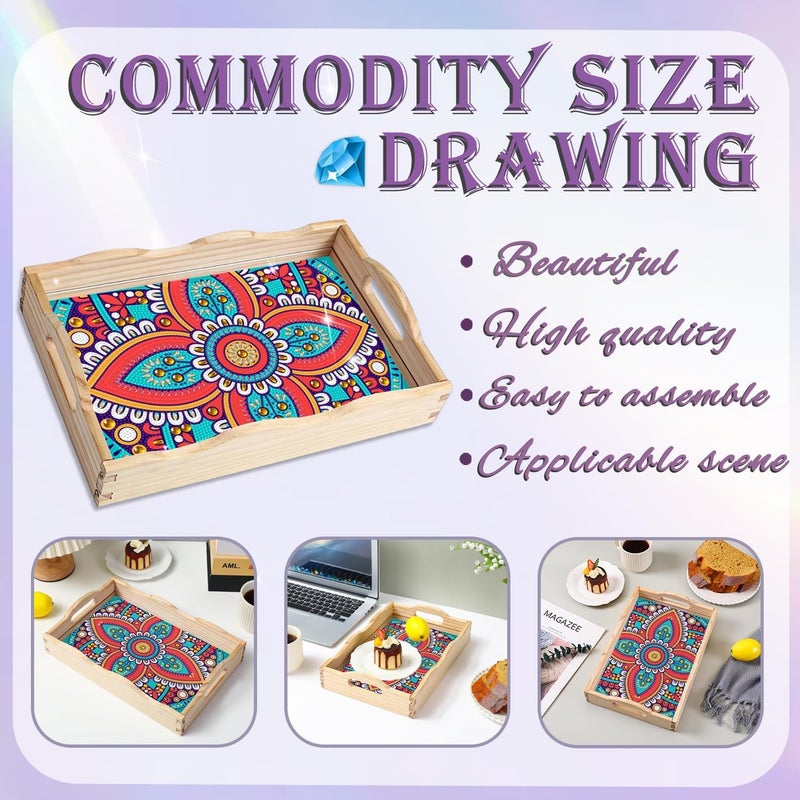 Ewjrnsf Diamond Art Kits For Adults Wooden Serving Trays With Handles  5D Diamond Painting Big Gem Arts And Craft Gifts Trays Decor Gift Home Decor Mandala02 New - Image 4