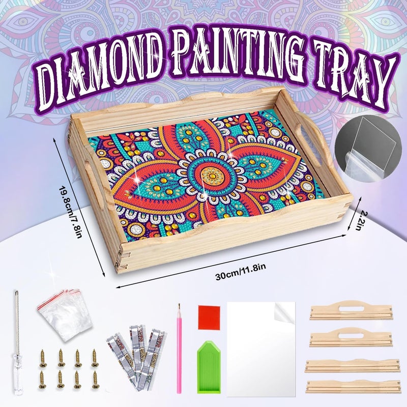 Ewjrnsf Diamond Art Kits For Adults Wooden Serving Trays With Handles  5D Diamond Painting Big Gem Arts And Craft Gifts Trays Decor Gift Home Decor Mandala02 New - Image 2