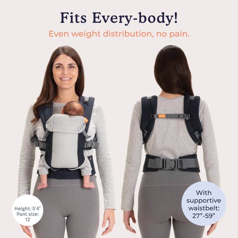 Beco Gemini Baby Carrier from Newborn to Toddler - Certified Ergonomic Newborn Baby Carrier for Infants and Children of 7-35 lbs - M Shape, Adjustable Seat, Breathable 3D Mesh (Cool Navy) - Image 5