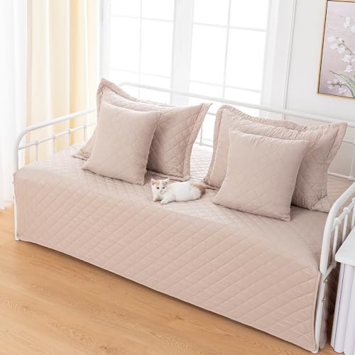 Feyocn 5-Piece Daybed Cover Set Beige Twin Cozy Daybed Bedding Sets for All Season Lightweight Daybed Comforter Bedspread, Geometric Print Day Bed Cover for Twin Bed with 4 Pillow Shams,39"x75" - Image 2