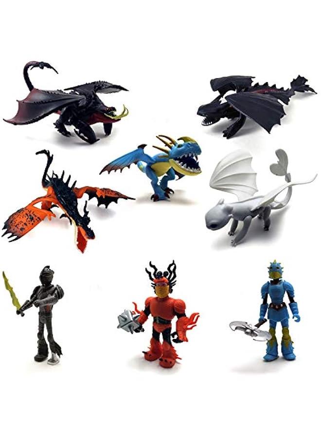 Dragons & Vikings Action Figures | Light Fury, Night Fury, Deathgripper, Monstrous Nightmare, Deadly Nadder, Hiccup, Astrid Hofferson, Snotlout Jorgenson | Set of 8 Pcs  - Image 1