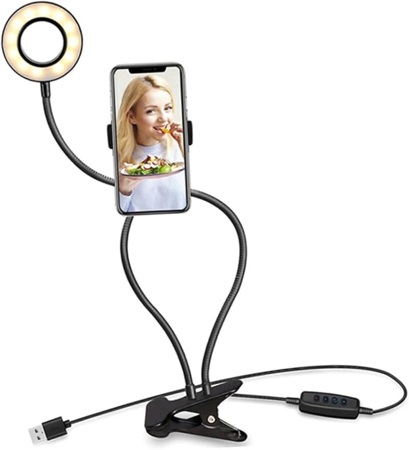 Veemoon Adjustable Phone Holder with Dimmable Ring Light for Live Stream Photography Video Lighting - Image 1