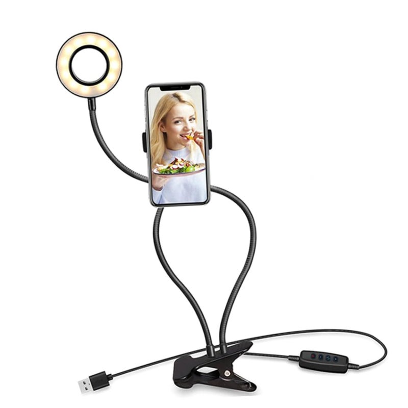 Veemoon Adjustable Phone Holder with Dimmable Ring Light for Live Stream Photography Video Lighting - Image 2