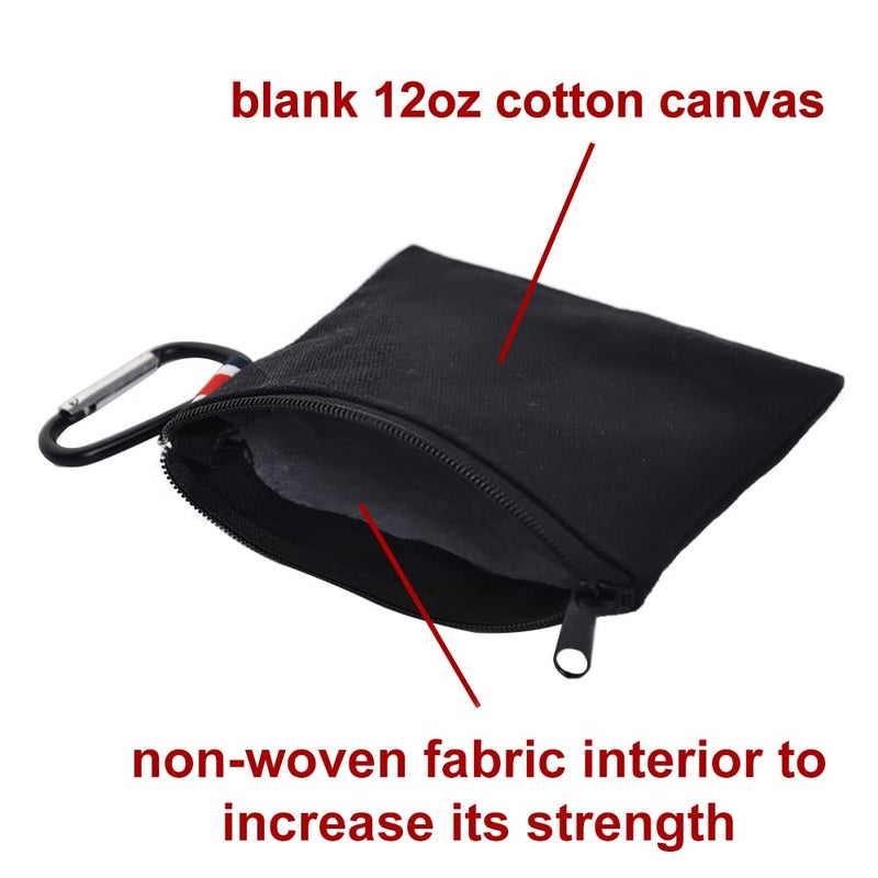 Muka 12 Pack Coin Purse with Carabiner Cotton Canvas Pouch 4-1/4 x 4-1/4 Inches-Black - Image 3