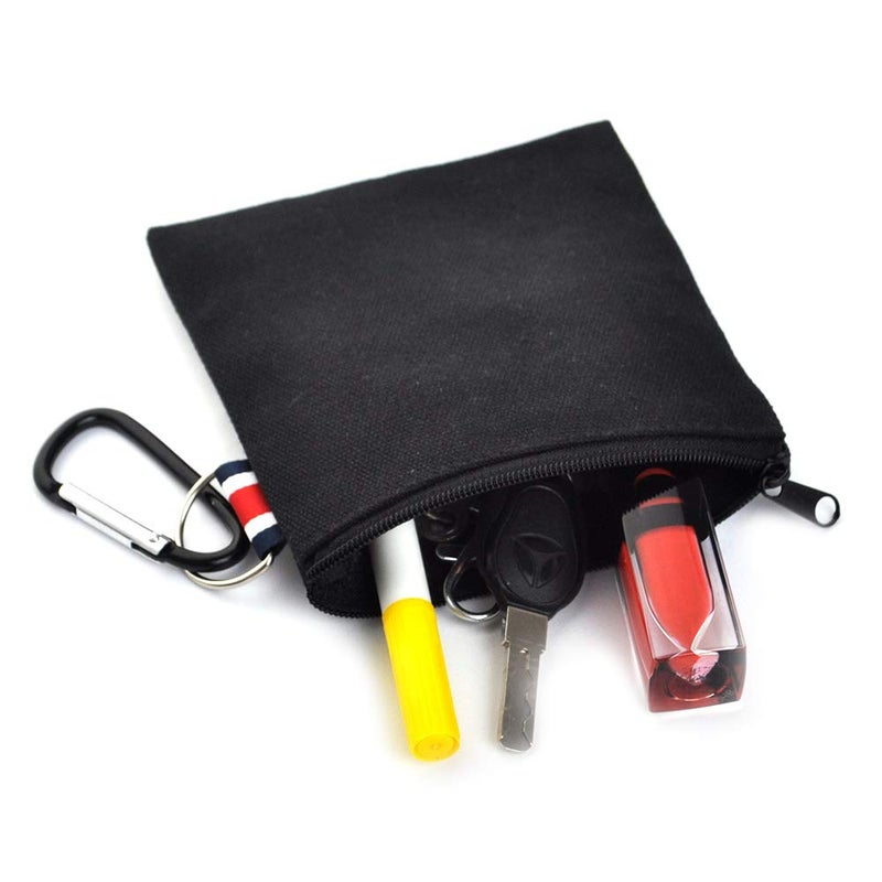 Muka 12 Pack Coin Purse with Carabiner Cotton Canvas Pouch 4-1/4 x 4-1/4 Inches-Black - Image 5