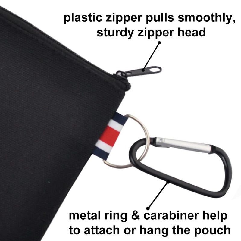 Muka 12 Pack Coin Purse with Carabiner Cotton Canvas Pouch 4-1/4 x 4-1/4 Inches-Black - Image 4