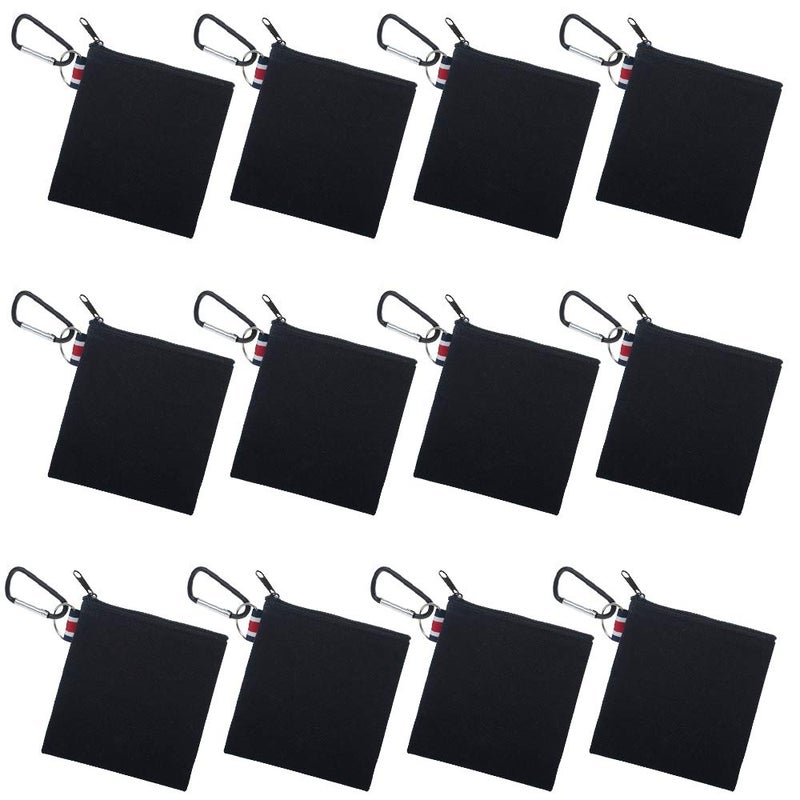 Muka 12 Pack Coin Purse with Carabiner Cotton Canvas Pouch 4-1/4 x 4-1/4 Inches-Black - Image 1